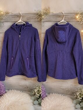 Athleta Blue Fleece Hoodie Jacket Small Full Zip Cozy Athleisure